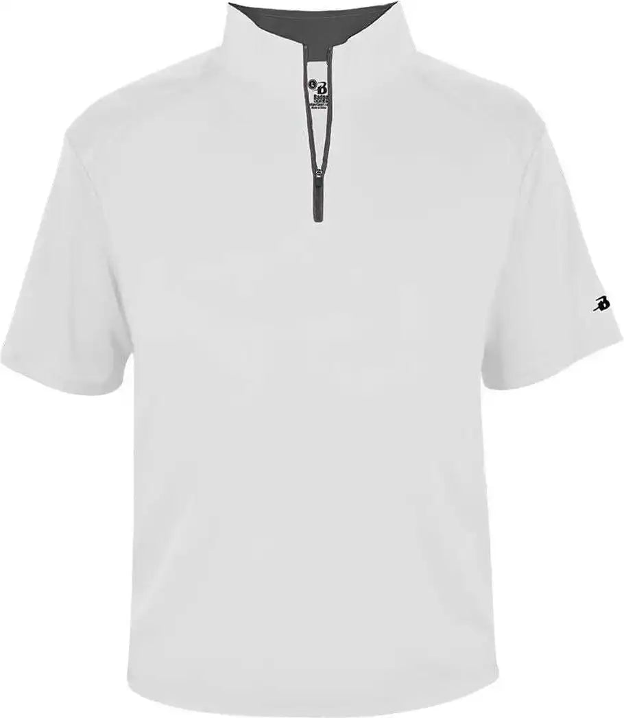 Badger Sport 4199 b Core Short Sleeve 1/4 Zip White Graphite