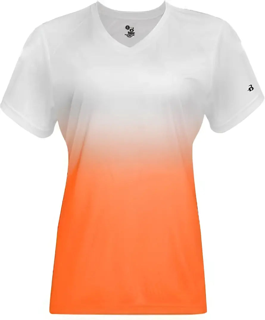 Badger Sport 4207 Ombre Women’s Tee - White Orange - Ladies Xs
