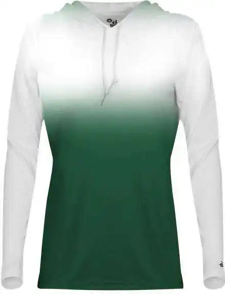 Badger Sport 4208 Ombre Women’s Hoodie Tee - White Forest