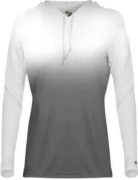 Badger Sport 4208 Ombre Women’s Hoodie Tee - White Graphite