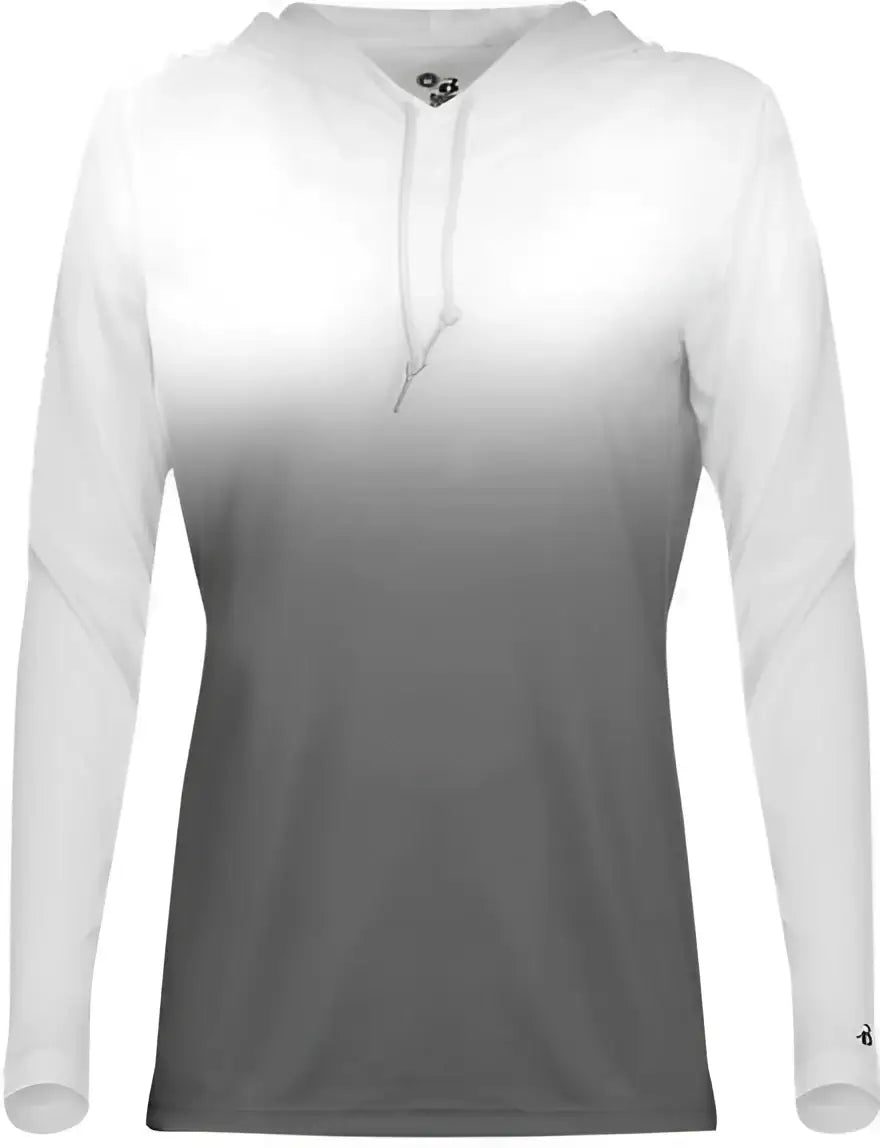Badger Sport 4208 Ombre Women’s Hoodie Tee - White Graphite