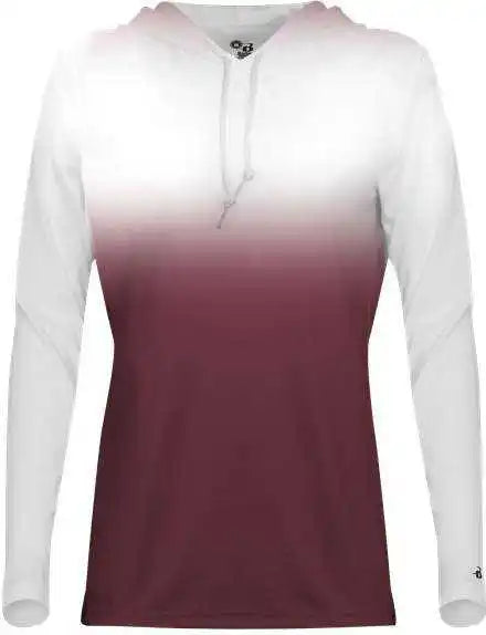 Badger Sport 4208 Ombre Women’s Hoodie Tee - White Maroon