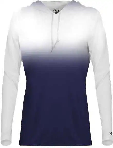 Badger Sport 4208 Ombre Women’s Hoodie Tee - White Navy