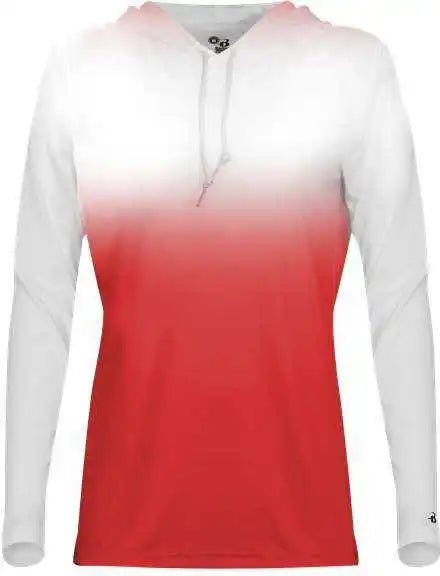 Badger Sport 4208 Ombre Women’s Hoodie Tee - White Red - Ladies Xl