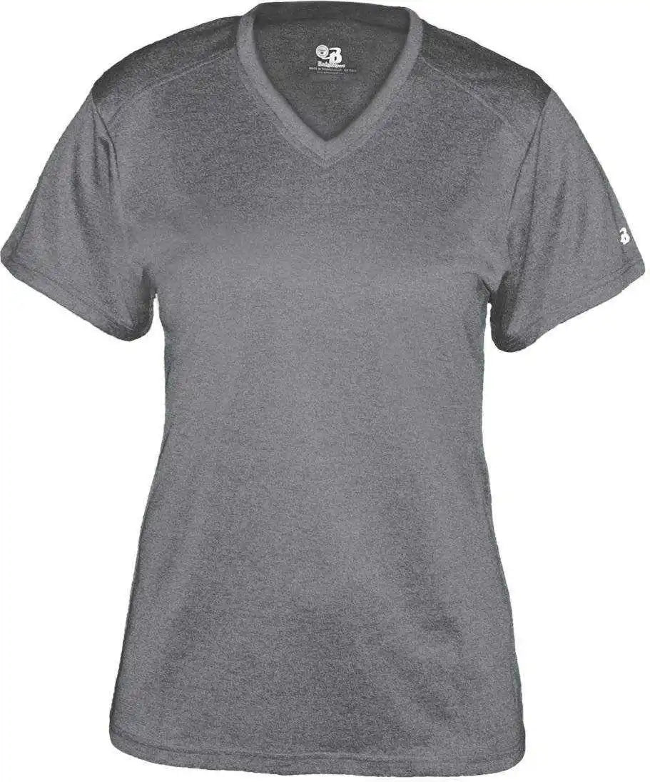 Badger Sport 4362 Pro Heather Ladies V-neck Tee - Steel - Dark Gray / s