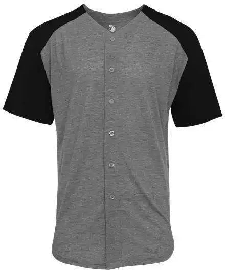Badger Sport 495000 Tri Blend Full Button Tee Graphite Heather Black