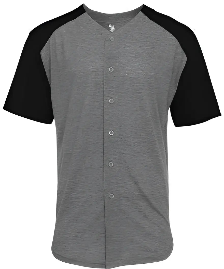 Badger Sport 495000 Tri-blend Full Button Tee - Graphite Heather Black