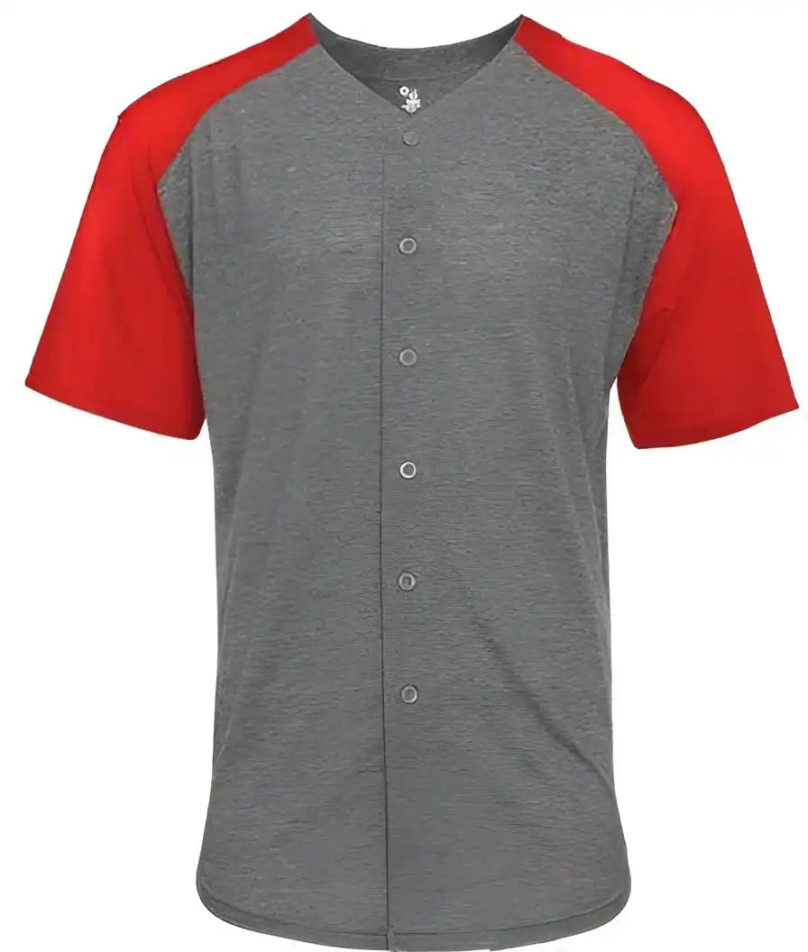 Badger Sport 495000 Tri Blend Full Button Tee Graphite Heather Red