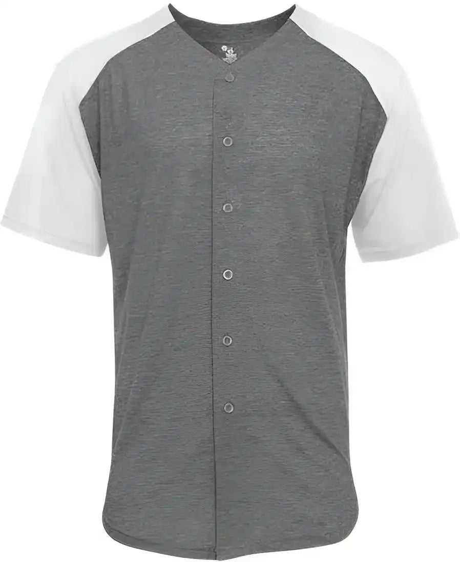 Badger Sport 495000 Tri Blend Full Button Tee Graphite Heather White
