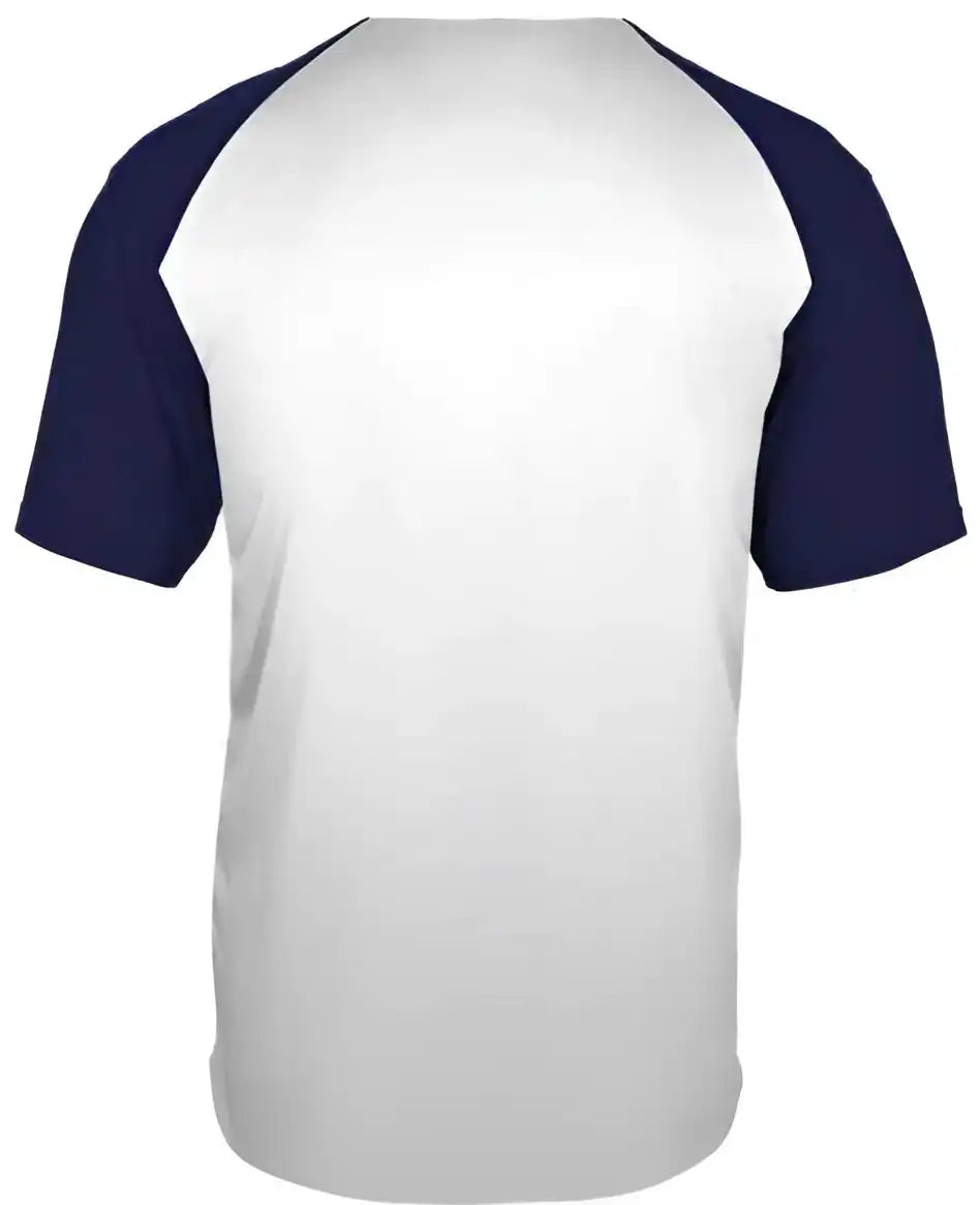 Badger Sport 495000 Tri Blend Full Button Tee White Navy