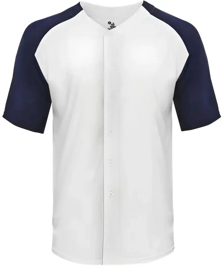 Badger Sport 495000 Tri Blend Full Button Tee White Navy