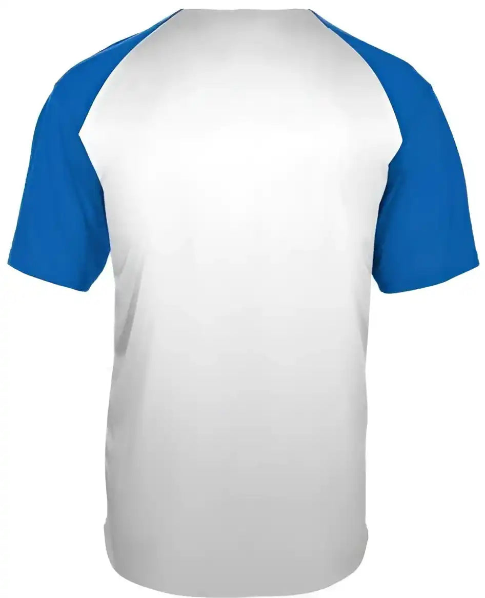 Badger Sport 495000 Tri Blend Full Button Tee White Royal