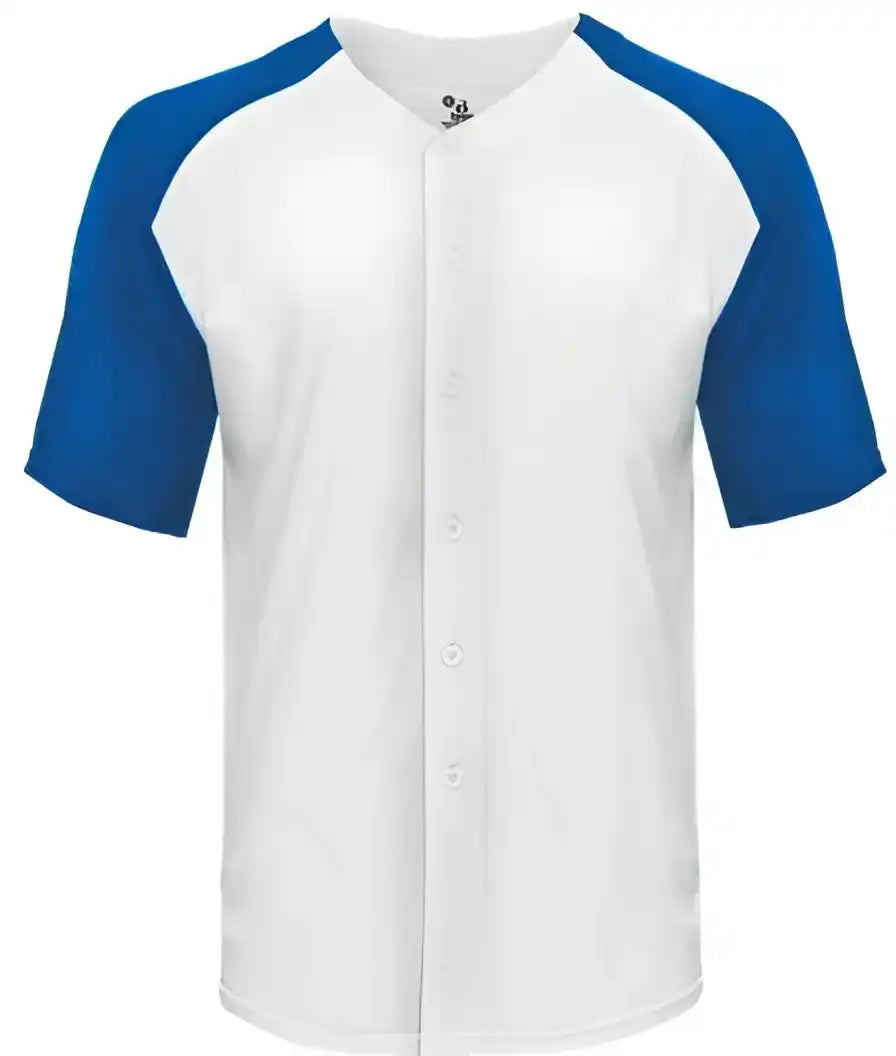 Badger Sport 495000 Tri Blend Full Button Tee White Royal
