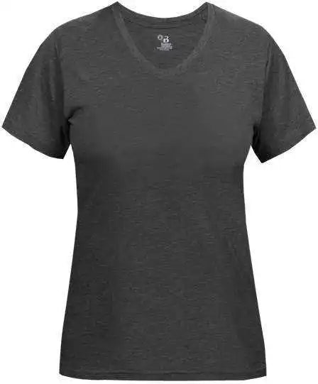 Badger Sport 4962 Tri Blend Ladies’ v Neck Tee Black Heather