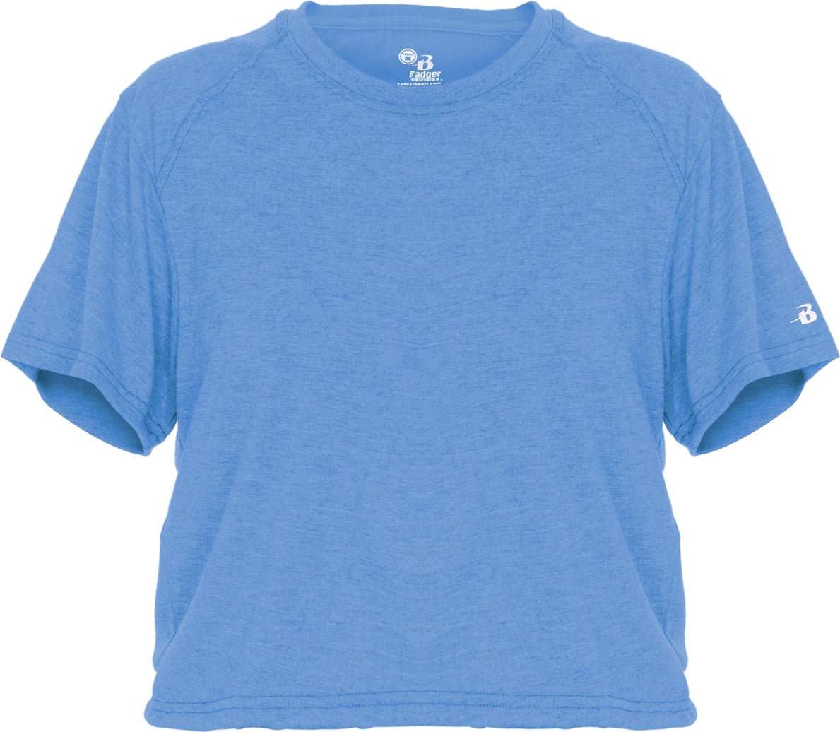 Badger Sport 4963 Tri-blend Womens Crop Tee - Columbia Blue Heather