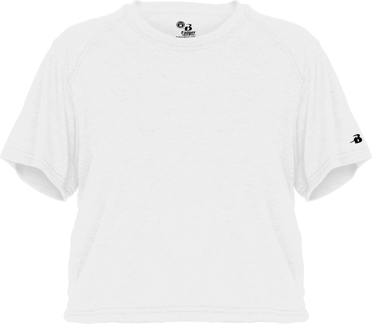 Badger Sport 4963 Tri-blend Womens Crop Tee - White - Ladies l