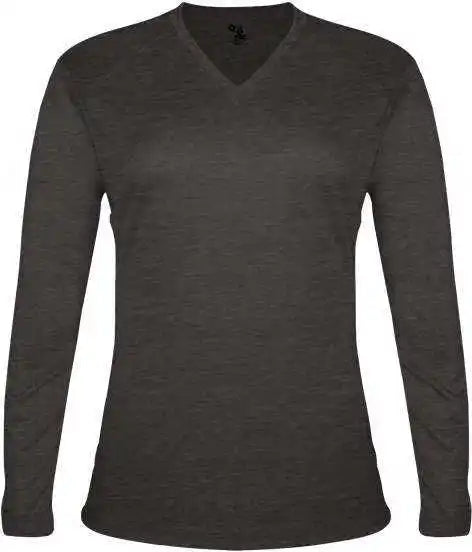 Badger Sport 4964 Tri Blend L/s Ladies Tee Black Heather