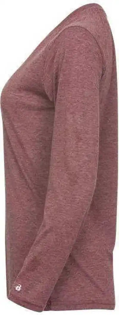 Badger Sport 4964 Tri Blend L/s Ladies Tee Maroon Heather