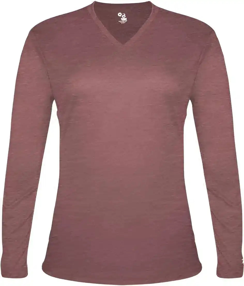 Badger Sport 4964 Tri Blend L/s Ladies Tee Maroon Heather