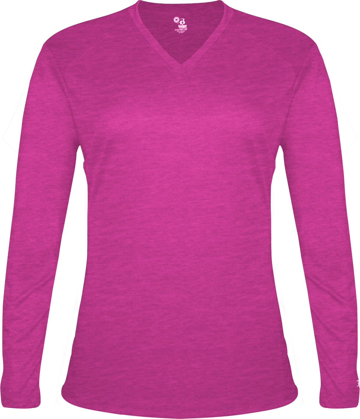 Badger Sport 4964 Tri-blend Ladies V-neck L/s Tee - Hot Pink Heather - Xs