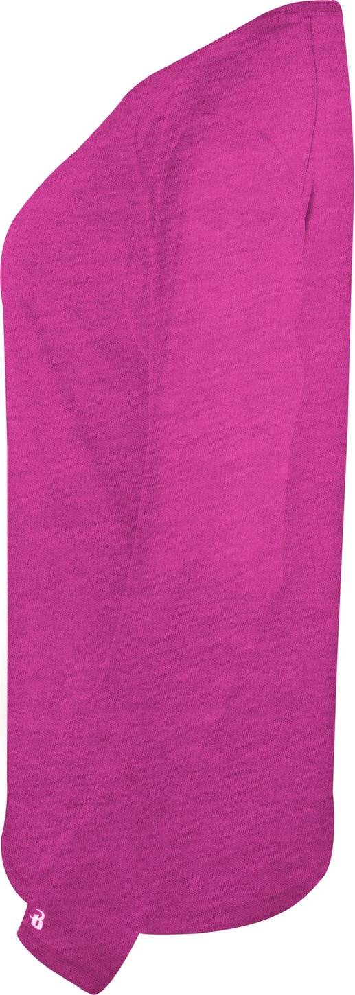 Badger Sport 4964 Tri-blend Ladies V-neck L/s Tee - Hot Pink Heather