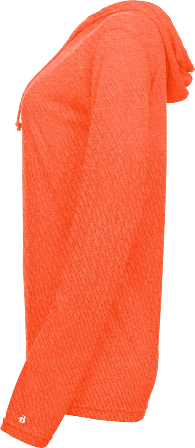 Badger Sport 4965 Tri-blend Surplice Women’s Hooded Tee - Burnt Orange Heather