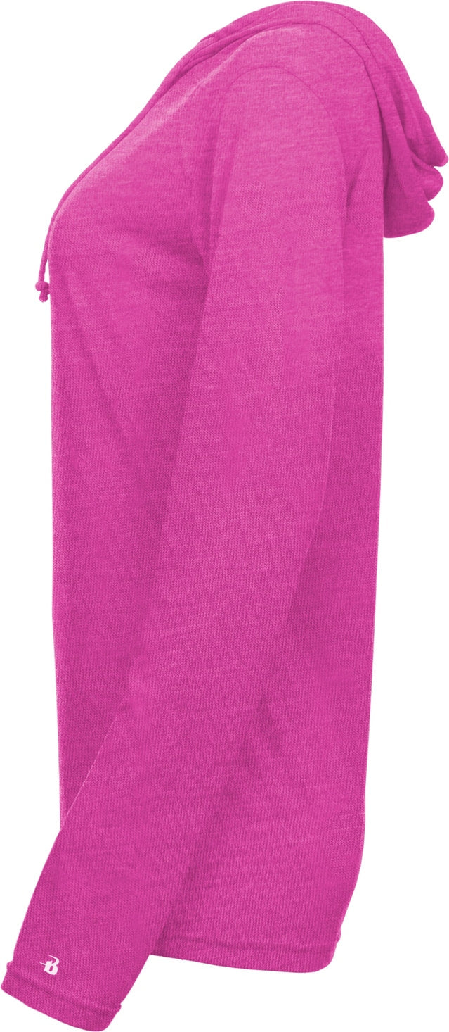 Badger Sport 4965 Tri-blend Surplice Women’s Hooded Tee - Hot Pink Heather