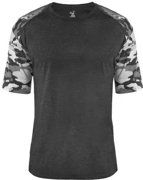 Badger Sport 4970 Vintage Camo Tri-blend Tee - Black Heather White