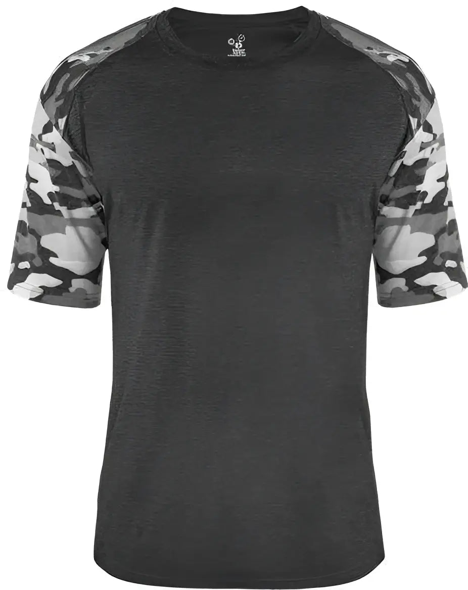 Badger Sport 4970 Vintage Camo Tri-blend Tee - Black Heather White