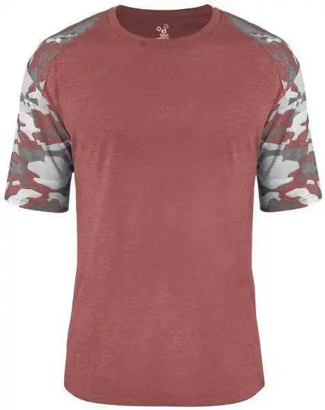 Badger Sport 4970 Vintage Camo Tri Blend Tee Red Heather