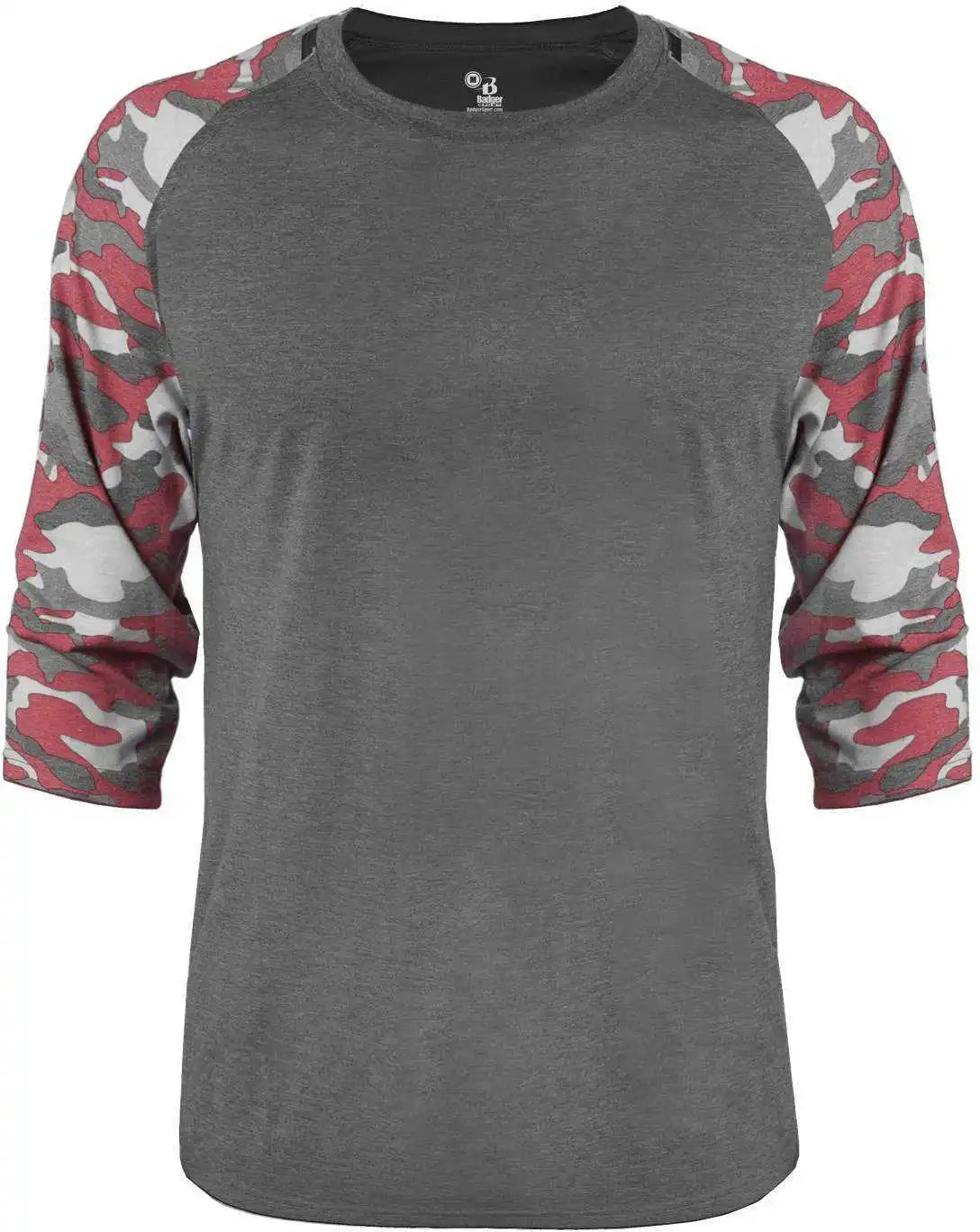 Badger Sport 4971 Vintage Camo Raglan Sleeve Tri-blend Baseball Tee - Graphite Heather Red