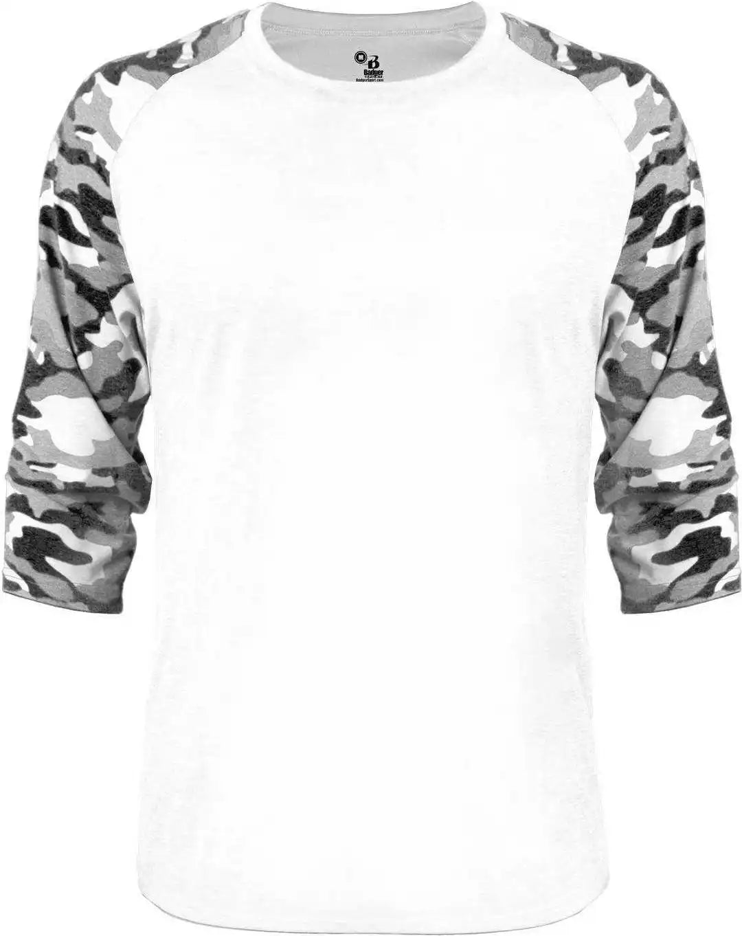 Badger Sport 4971 Vintage Camo Raglan Sleeve Tri-blend Baseball Tee - White