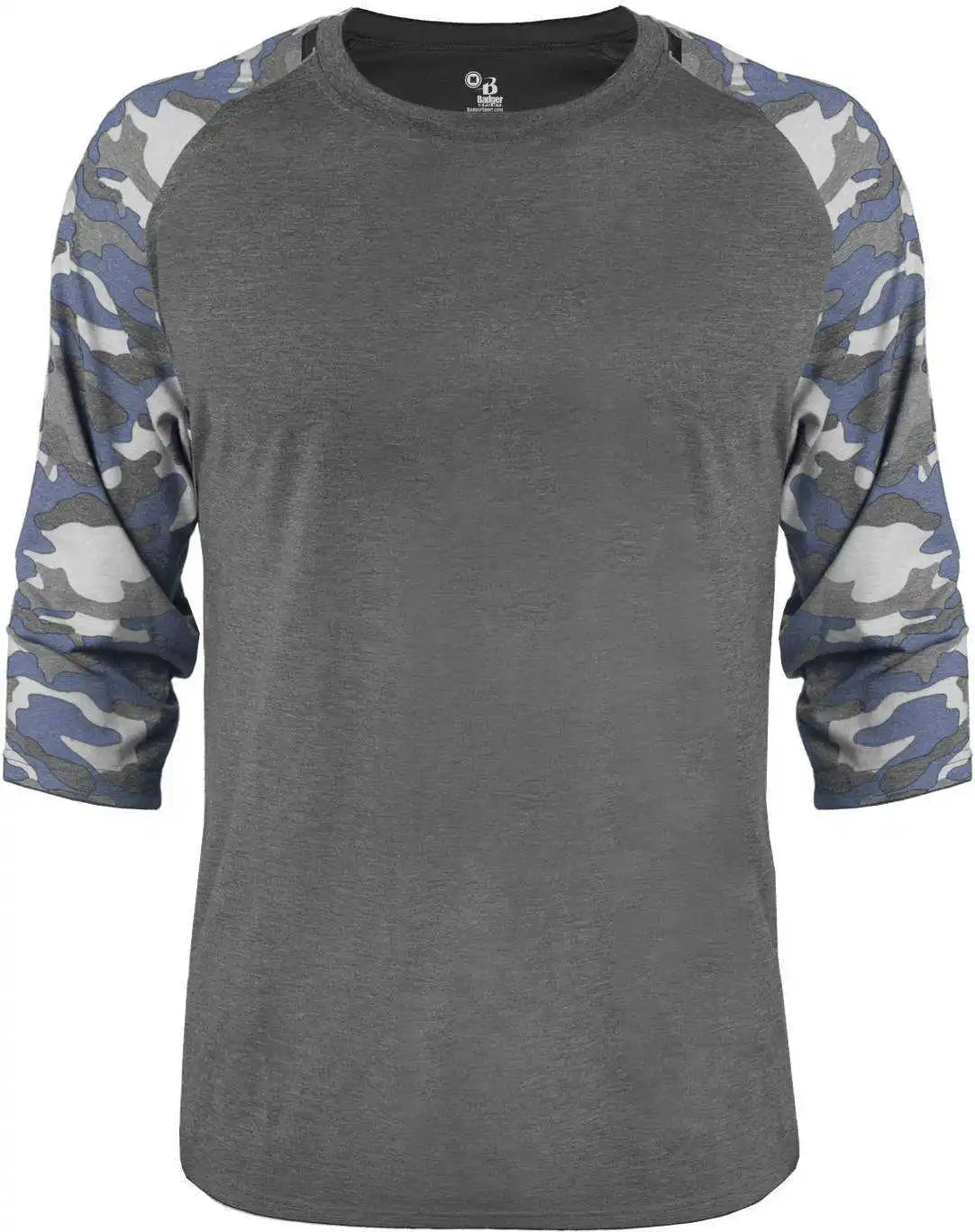 Badger Sport 4971 Vintage Camo Raglan Sleeve Tri-blend Baseball Tee - Graphite Heather Royal