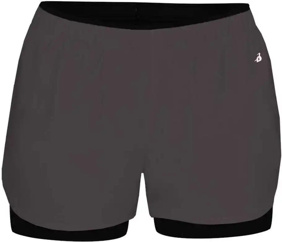 Badger Sport 6150 Double Up Ladies Short Graphite Black