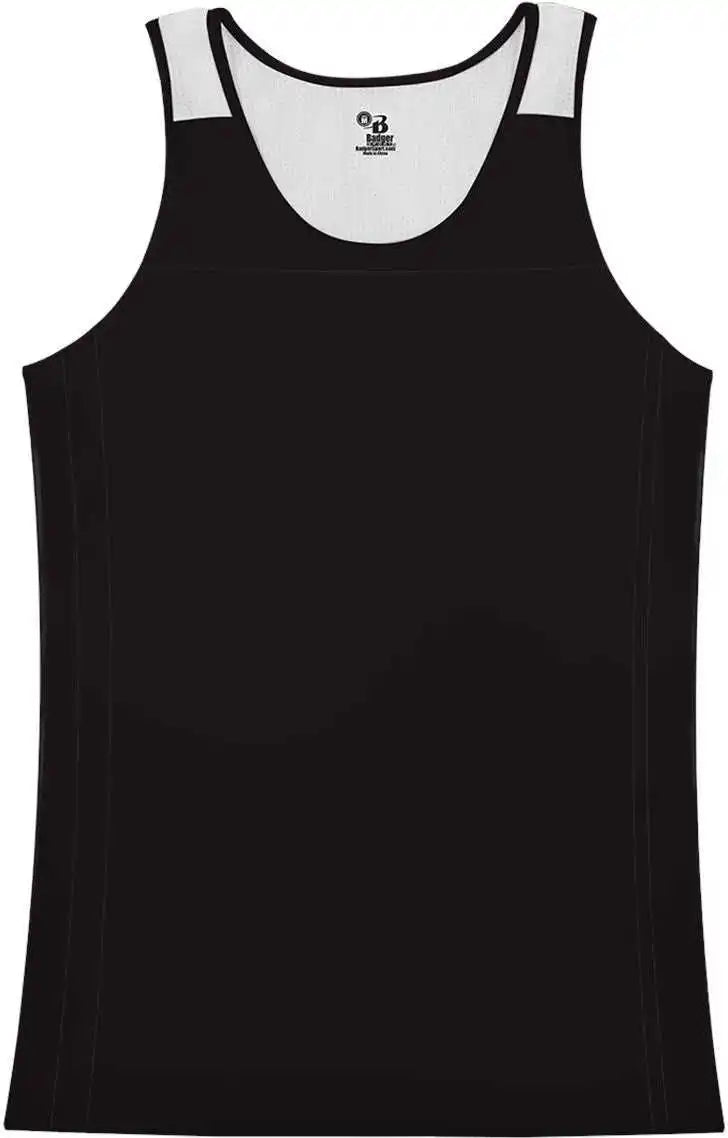 Badger Sport 8968 Ventback Ladies Singlet - Black White