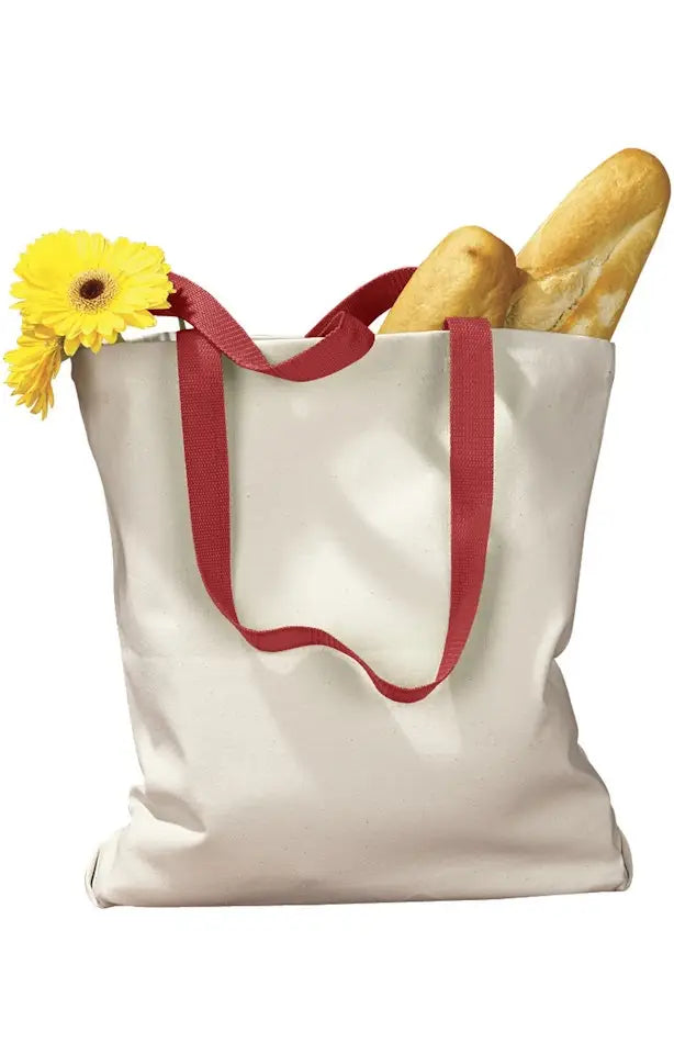 Bagedge Be010 Canvas Tote with Contrast-color Handles - Natural Red - Natural/ / one Size Fits Most