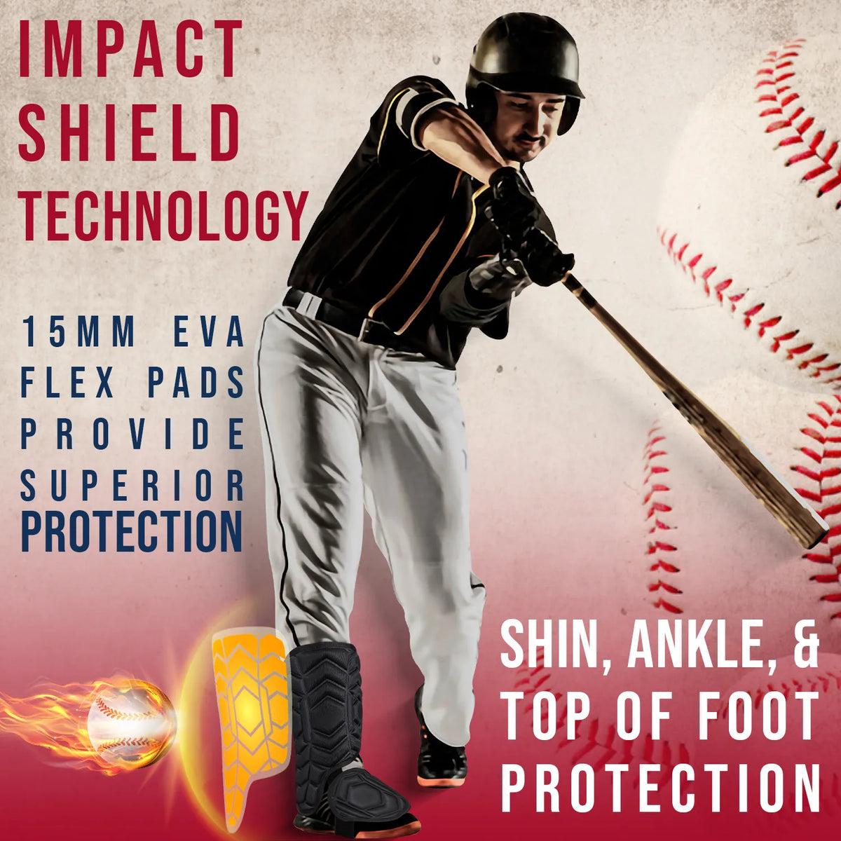 Baseball Batter’s Leg Guard with Adjustable Straps (black)
