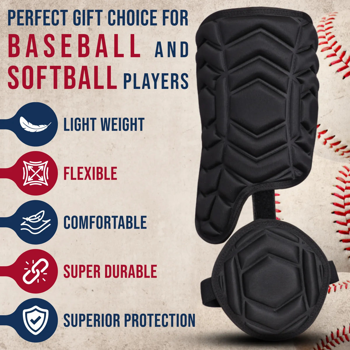 Baseball Batter’s Leg Guard with Adjustable Straps (black)