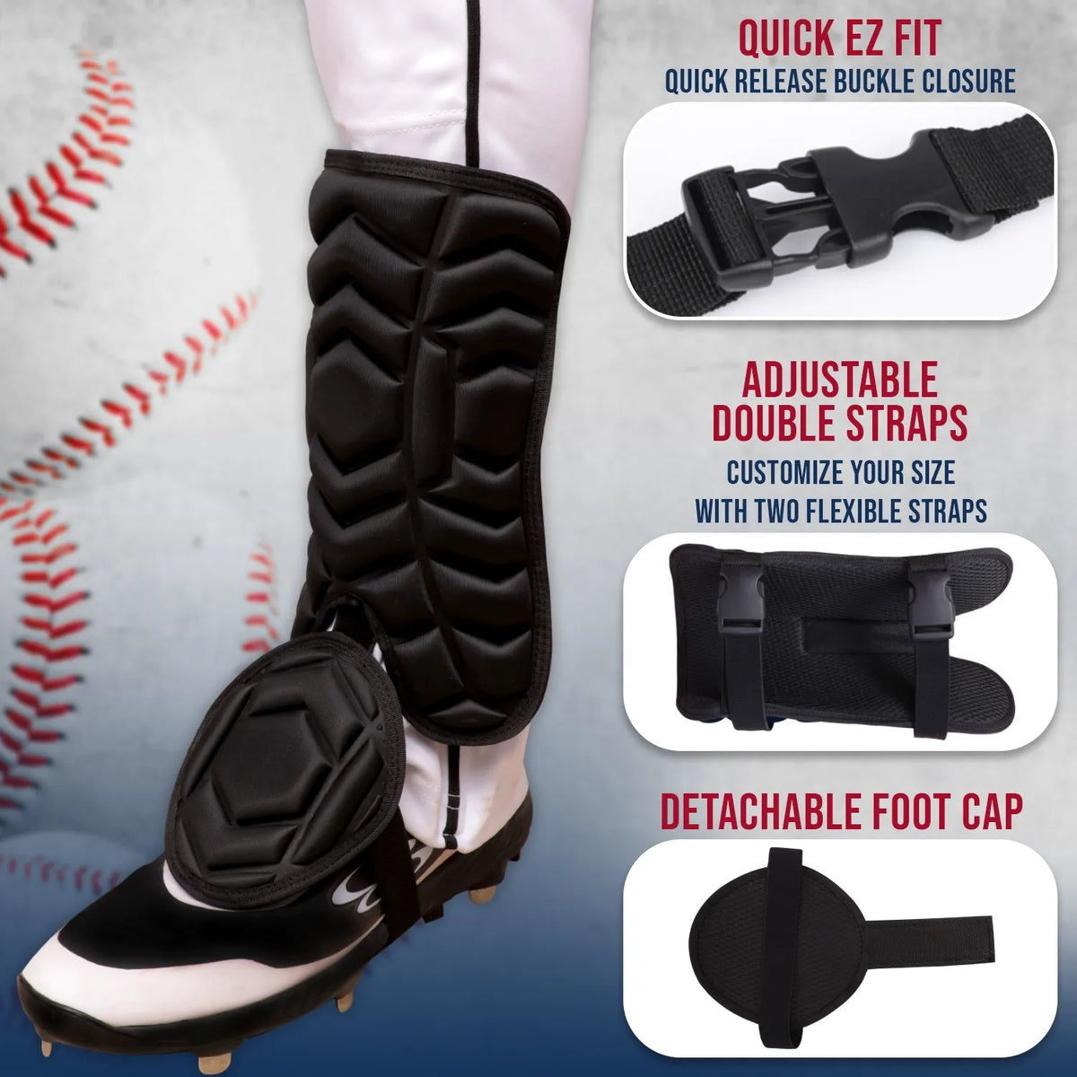 Baseball Batter’s Leg Guard with Adjustable Straps (black)