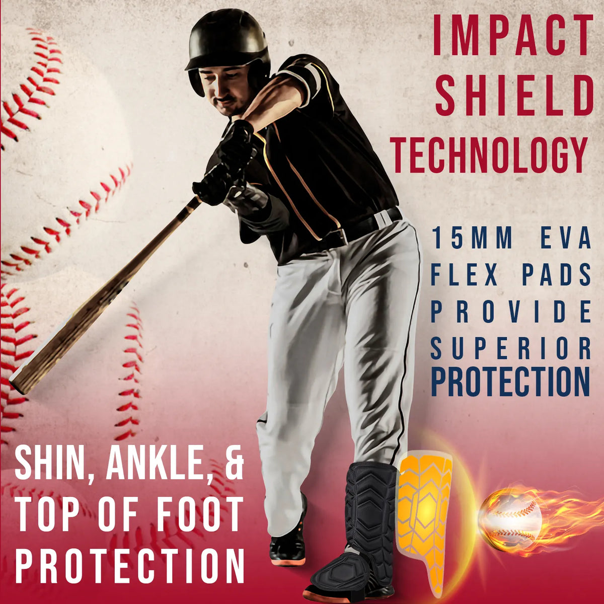 Baseball Batter’s Leg Guard with Adjustable Straps (black)