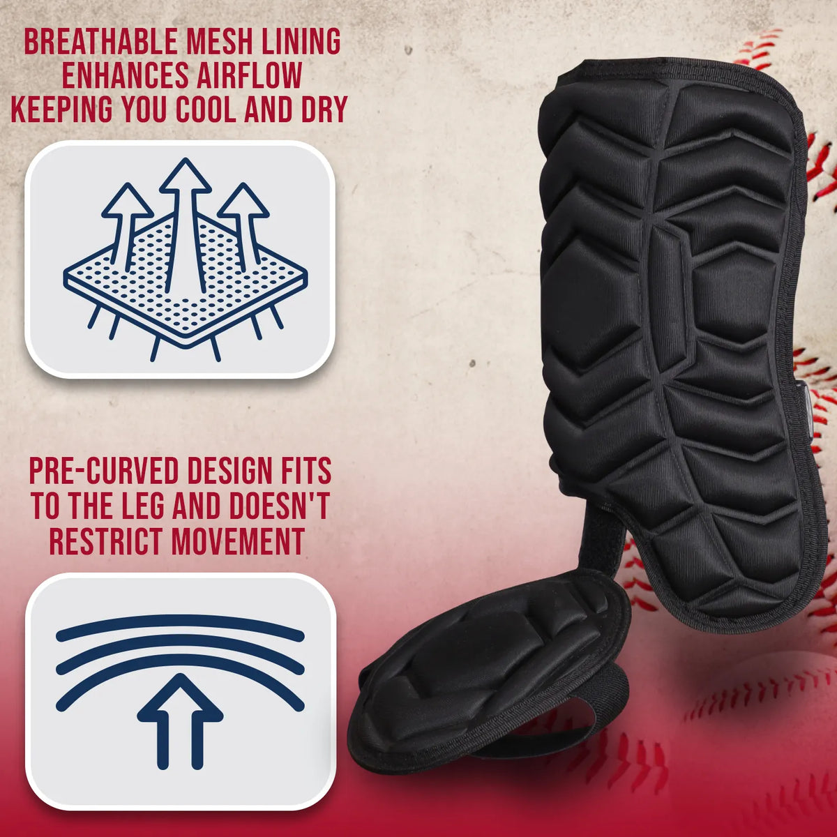 Baseball Batter’s Leg Guard with Adjustable Straps (black)