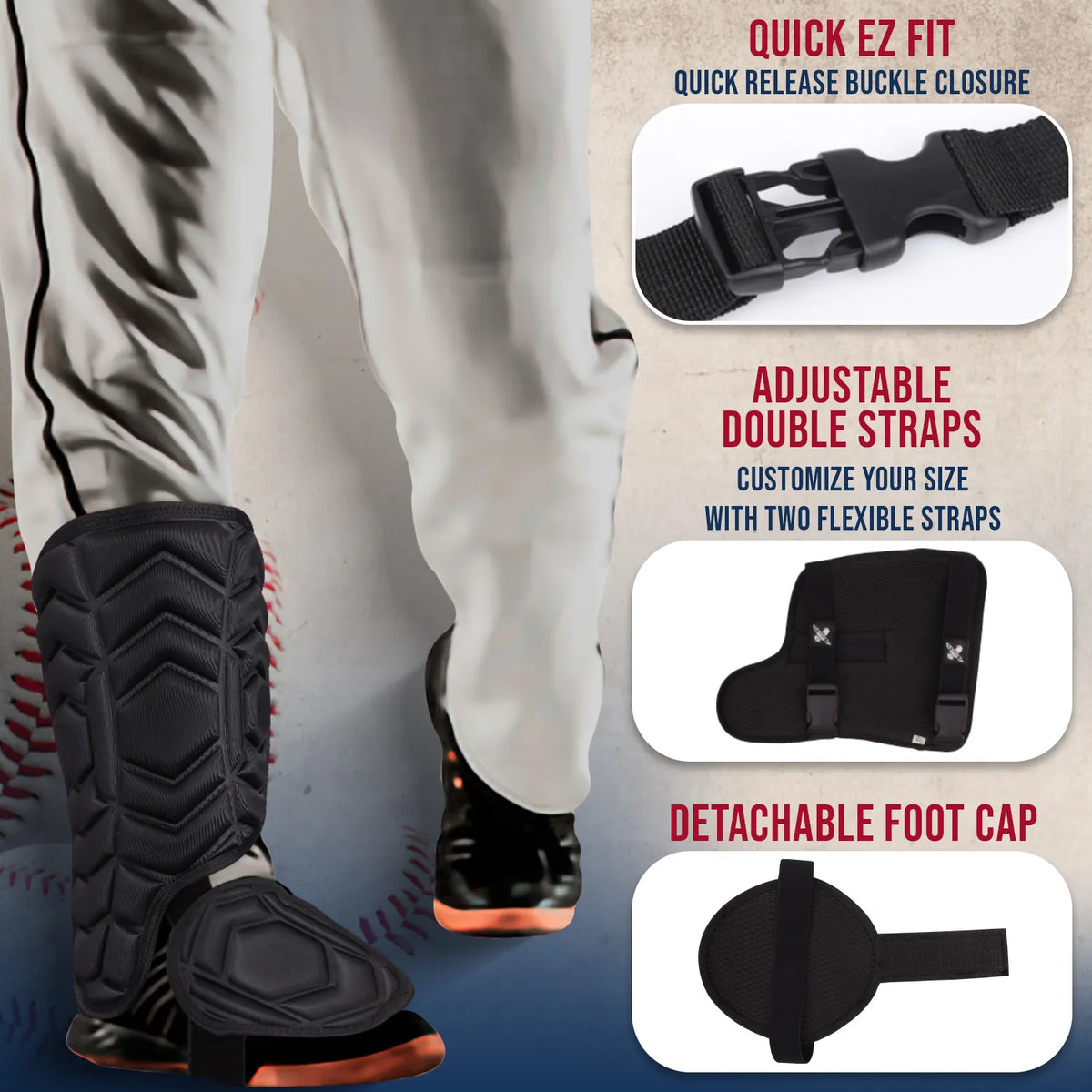 Baseball Batter’s Leg Guard with Adjustable Straps (black)
