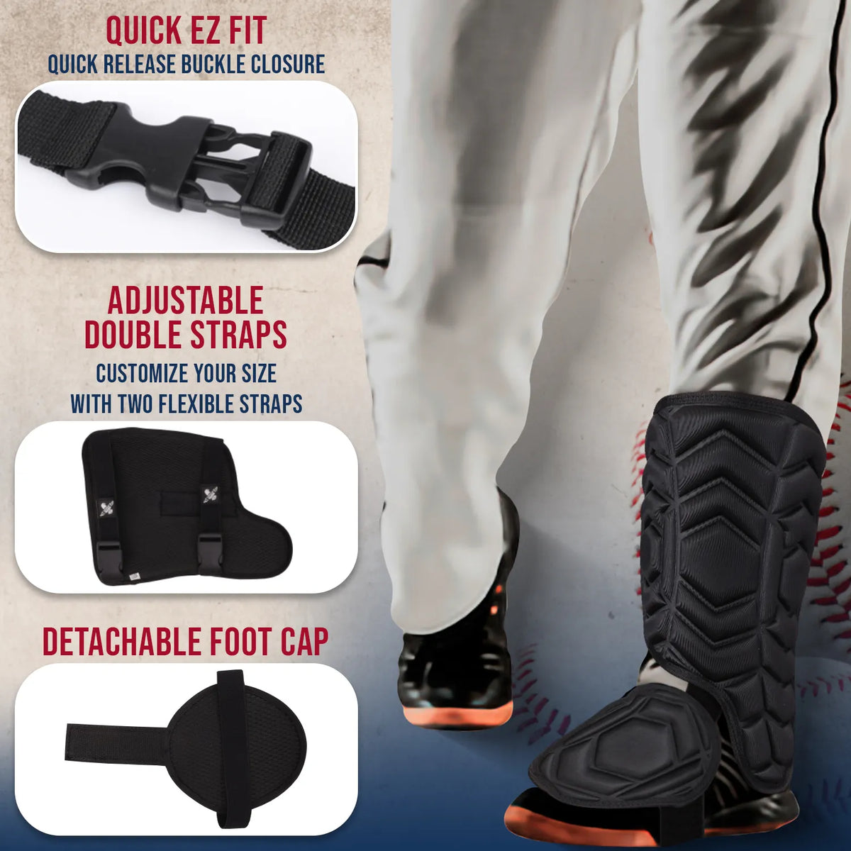 Baseball Batter’s Leg Guard with Adjustable Straps (black)