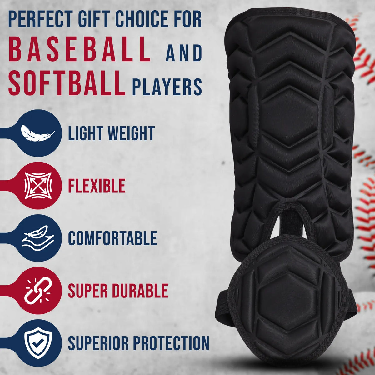 Baseball Batter’s Leg Guard with Adjustable Straps (black)