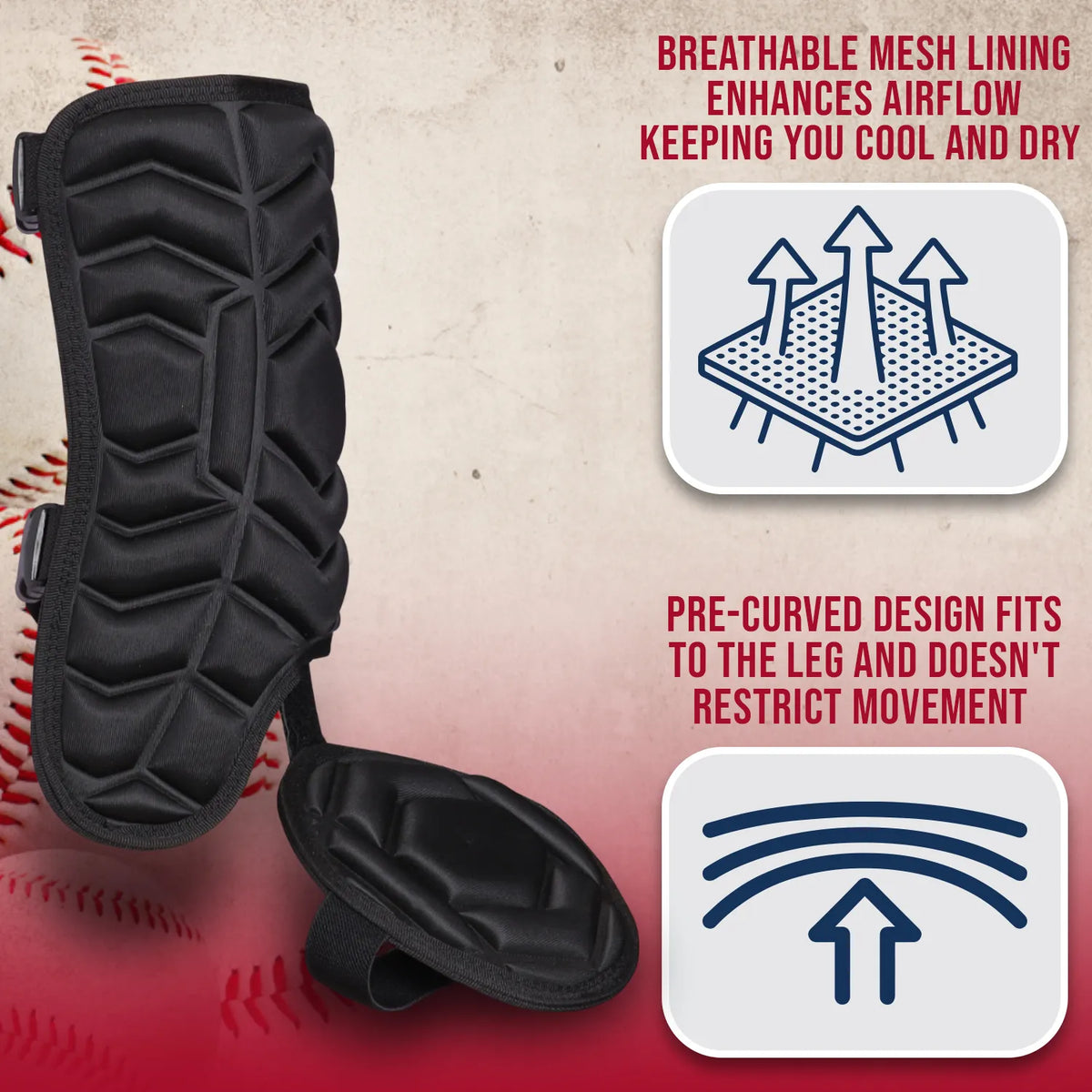 Baseball Batter’s Leg Guard with Adjustable Straps (black)