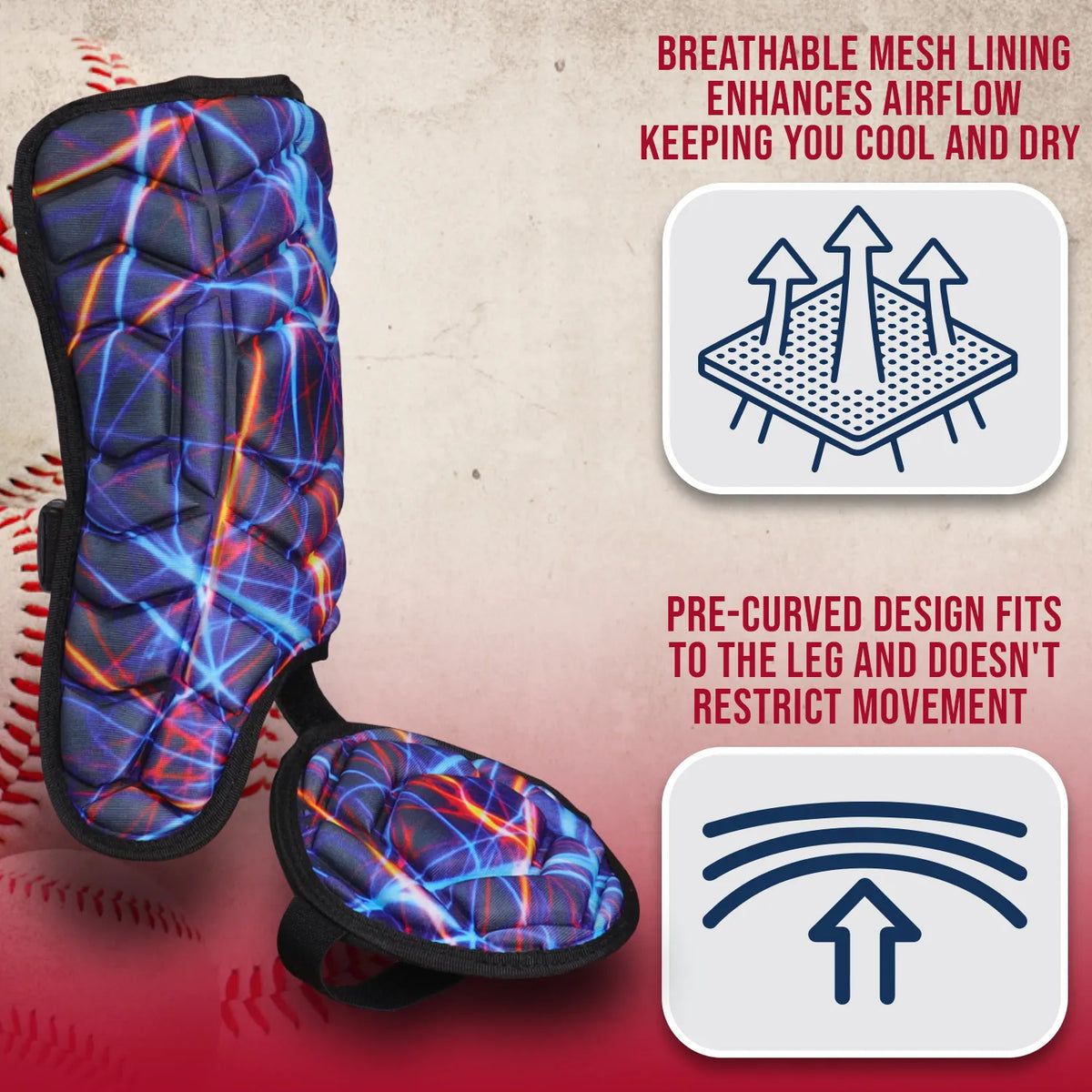 Baseball Batter’s Leg Guard with Adjustable Straps (lazer)