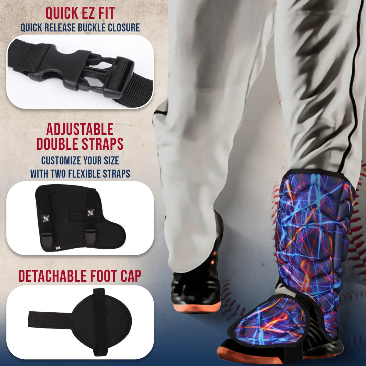Baseball Batter’s Leg Guard with Adjustable Straps (lazer)