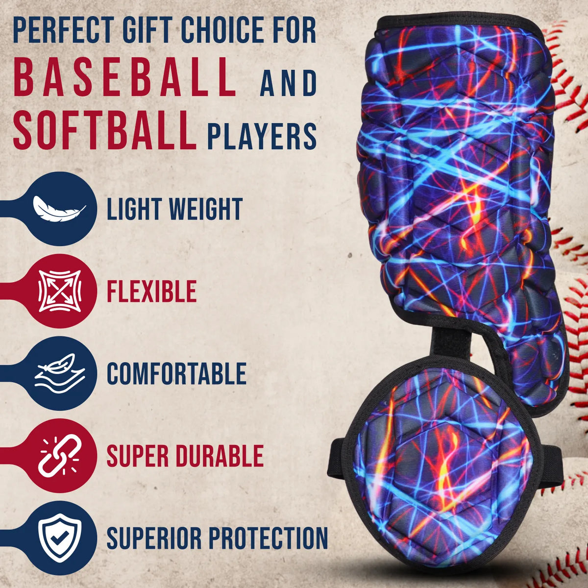 Baseball Batter’s Leg Guard with Adjustable Straps (lazer)