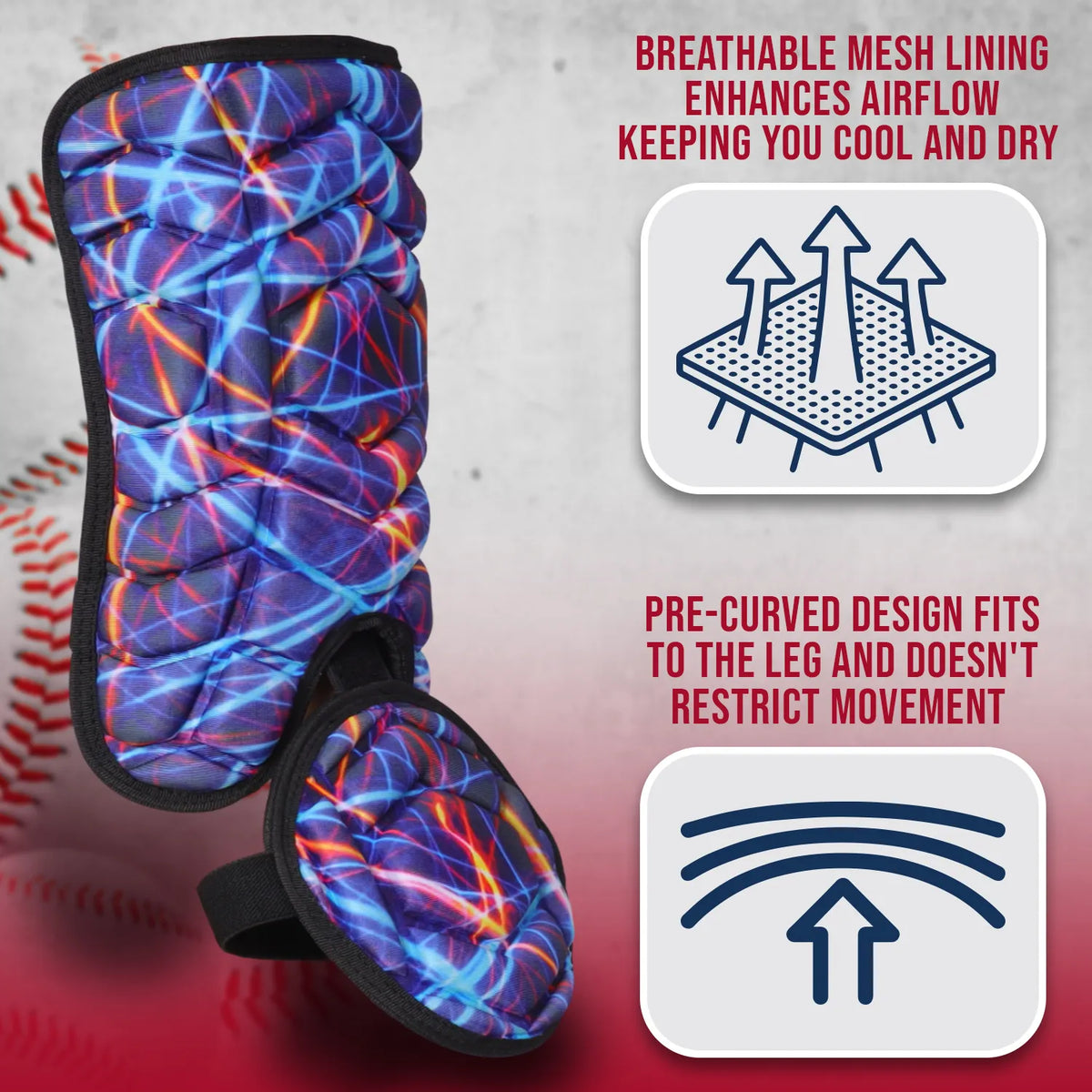 Baseball Batter’s Leg Guard with Adjustable Straps (lazer)