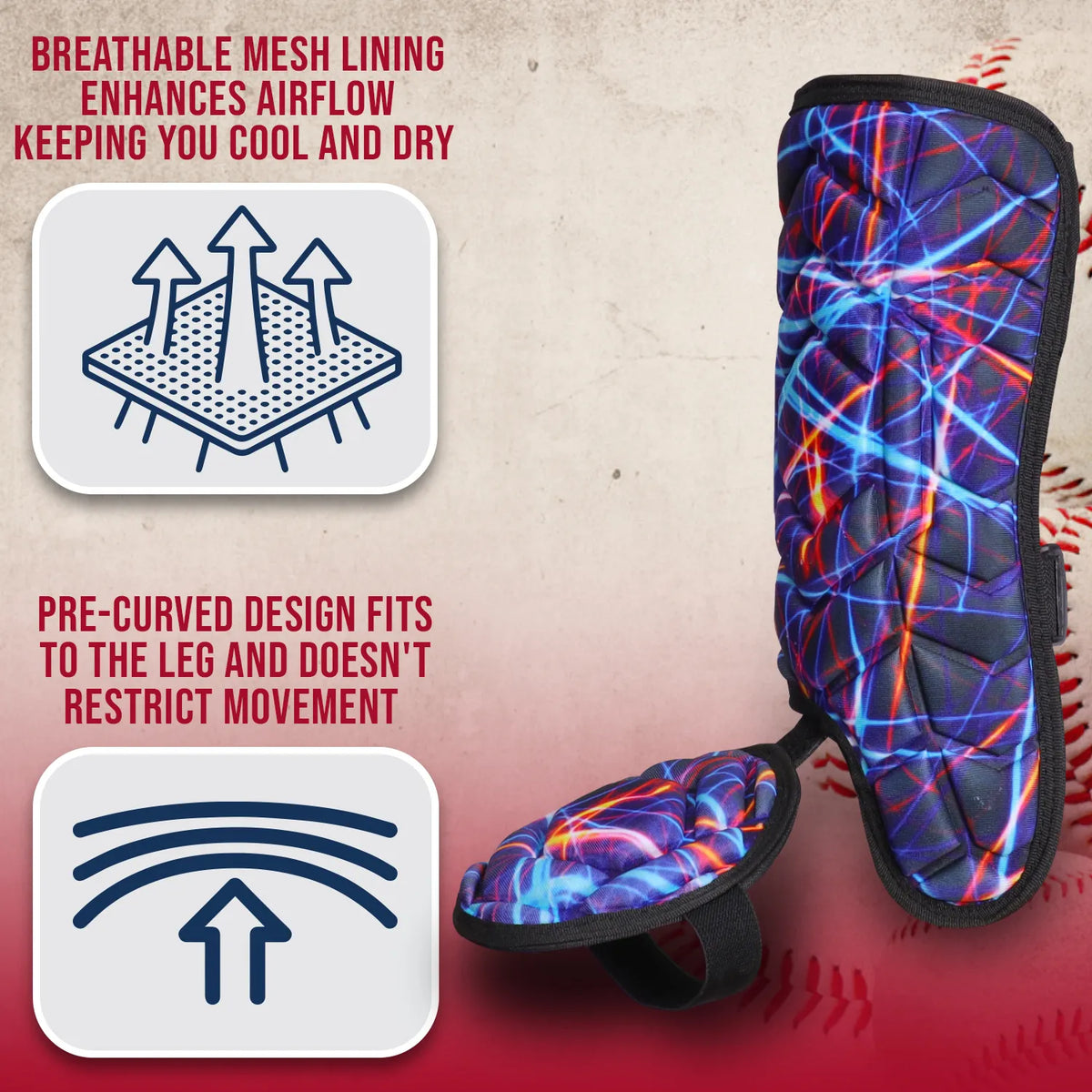Baseball Batter’s Leg Guard with Adjustable Straps (lazer)